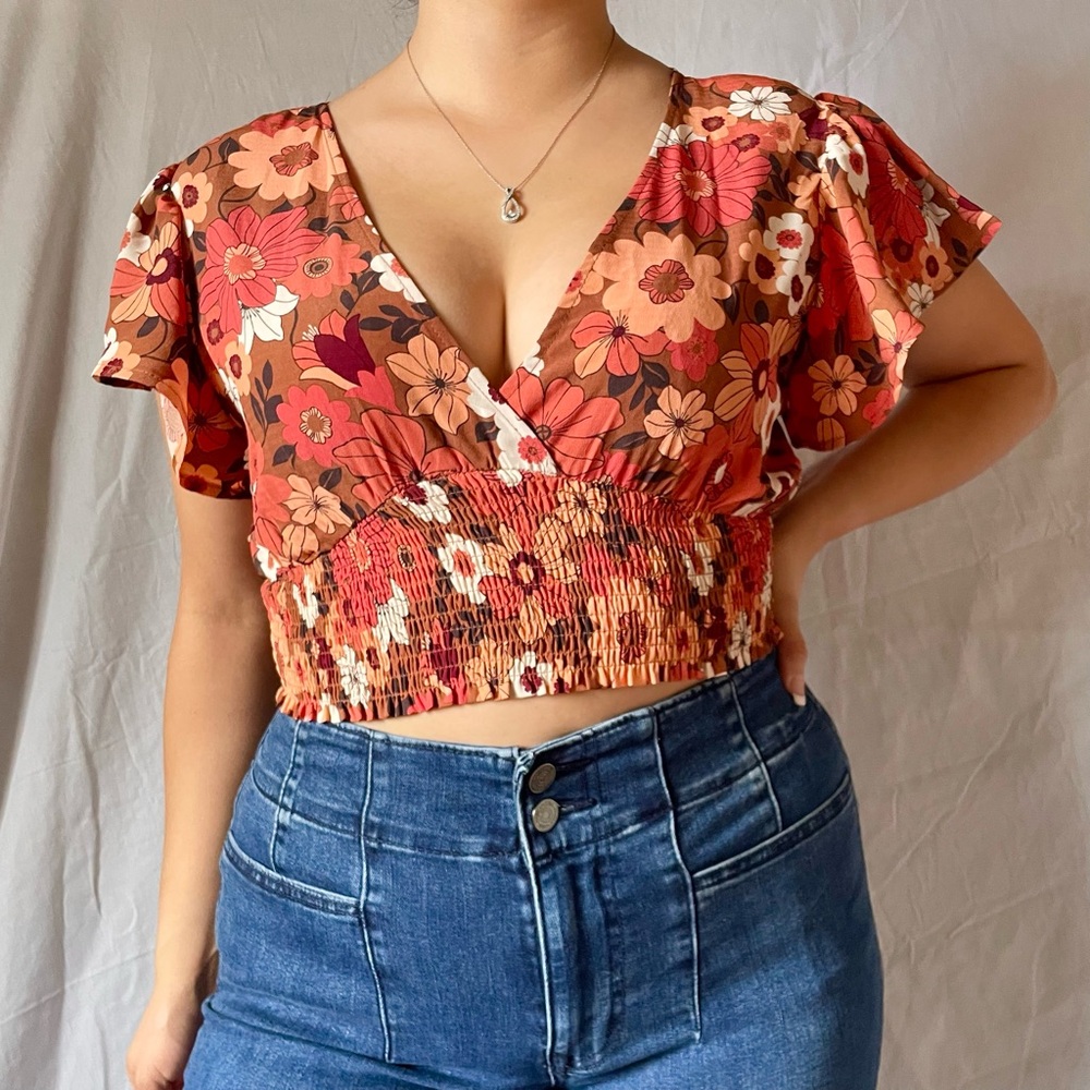 Altar’d State Self Tied Ruched Flowy Floral Top